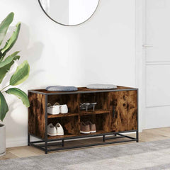 vidaXL Shoe Bench Smoked Oak 100x40x53.5 cm Engineered Wood and Metal 3
