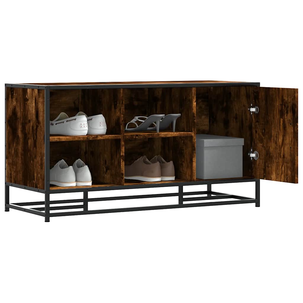vidaXL Shoe Bench Smoked Oak 100x40x53.5 cm Engineered Wood and Metal 1