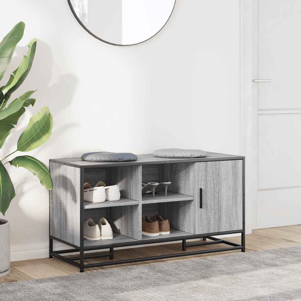 vidaXL Shoe Bench Grey Sonoma 100x40x53.5 cm Engineered Wood and Metal 3