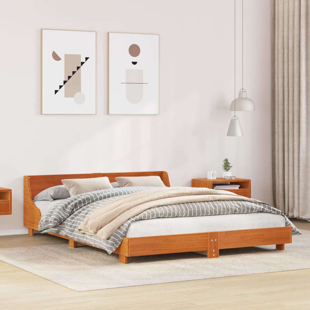 Bed Frame without Mattress Solid Wood Pine Length 200 cm Wax brown 160 cm