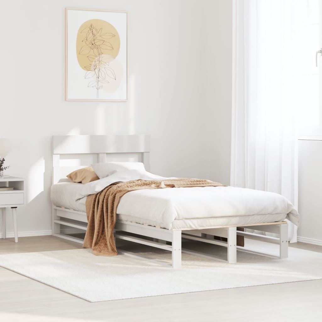 Bed Frame without Mattress Solid Wood Pine Length 190 cm White 75 cm