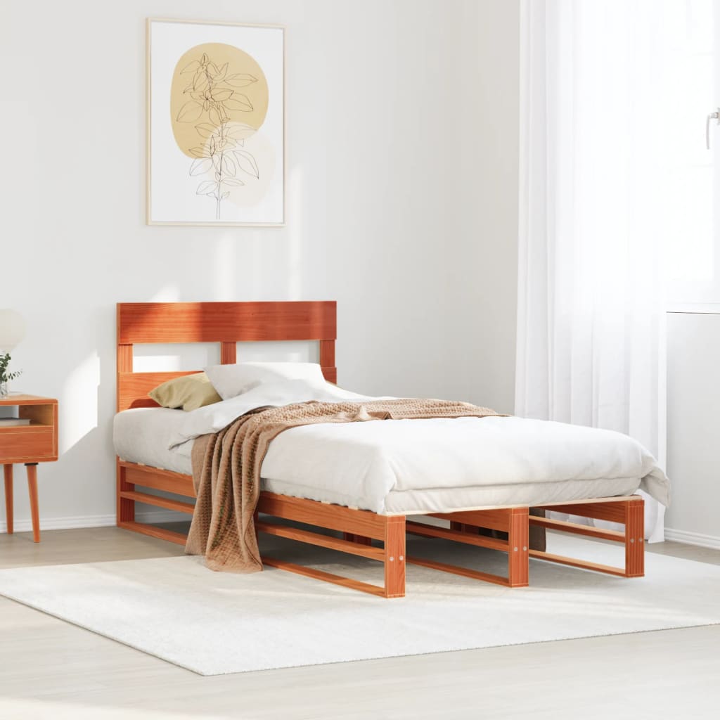 Bed Frame without Mattress Solid Wood Pine Length 190 cm Wax brown 75 cm