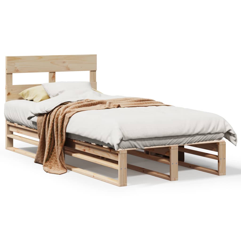 Bed Frame without Mattress Solid Wood Pine Length 190 cm Natural 90 cm