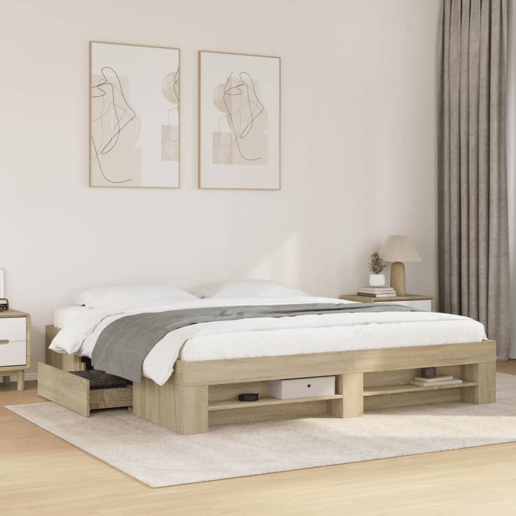 Bed Frame without Mattress Engineered Wood Length 200 cm Sonoma Oak 180 cm