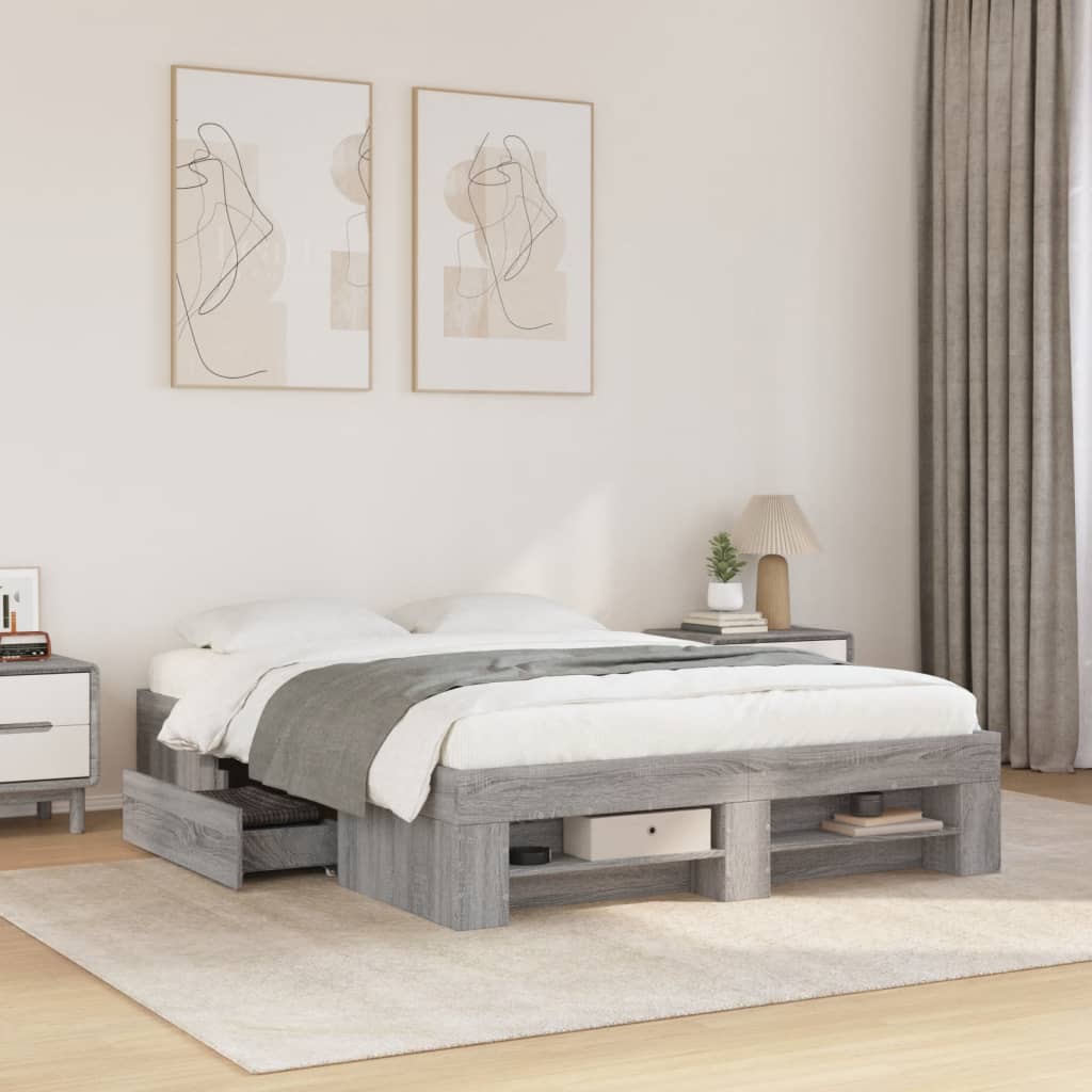 Bed Frame without Mattress Length 200 cm Grey Sonoma 140 cm