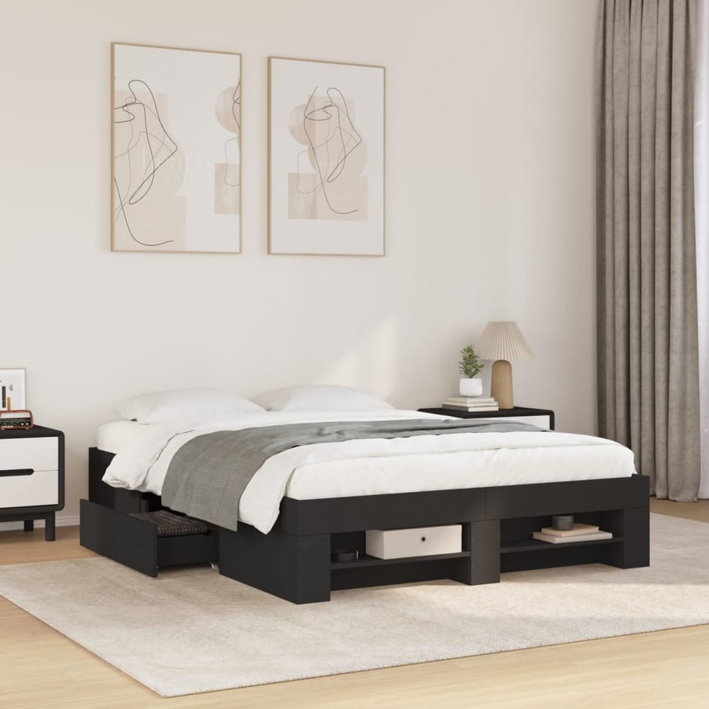Bed Frame without Mattress 135x190 cm Engineered Wood Black