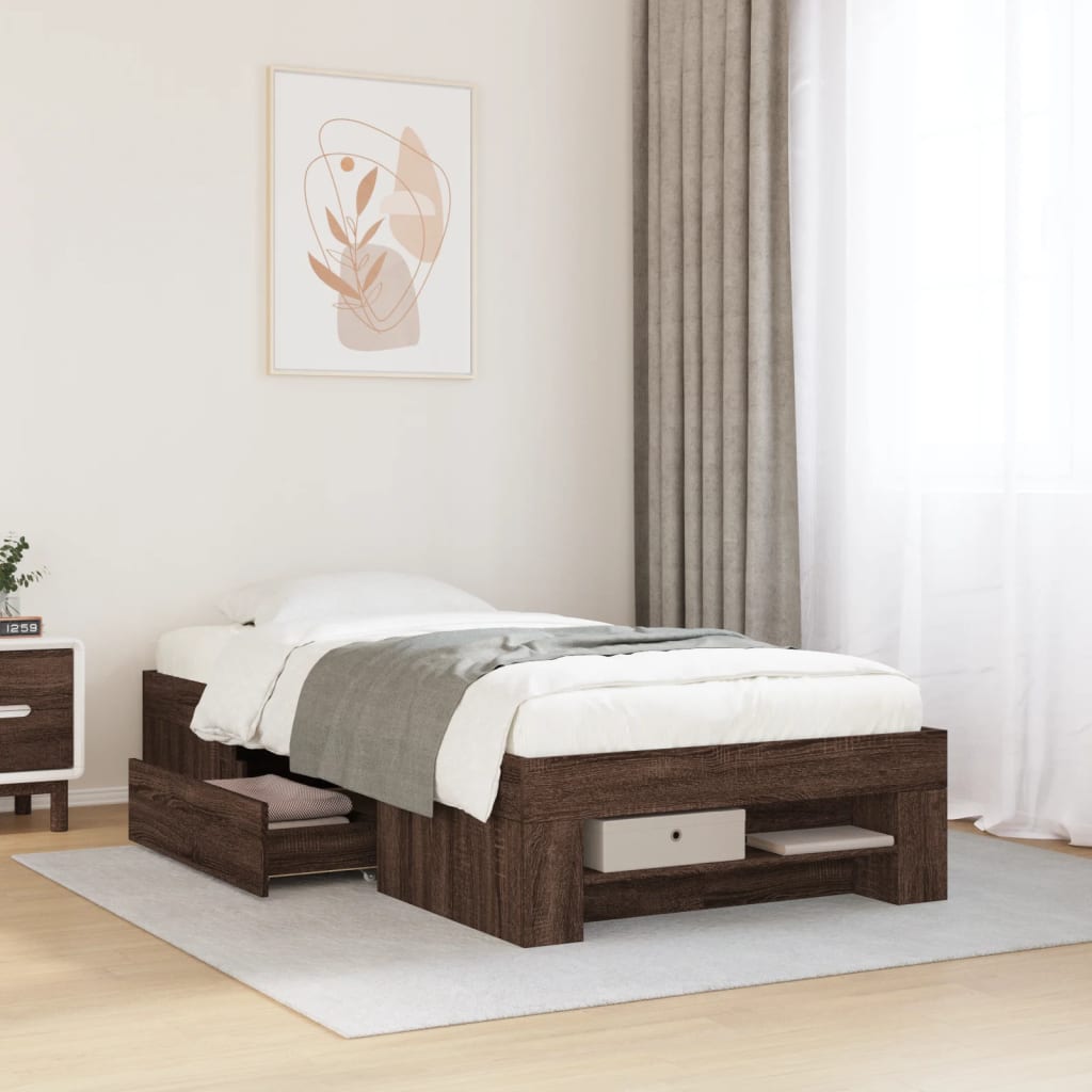 Bed Frame without Mattress 90x190 cm Engineered Wood Brown oak