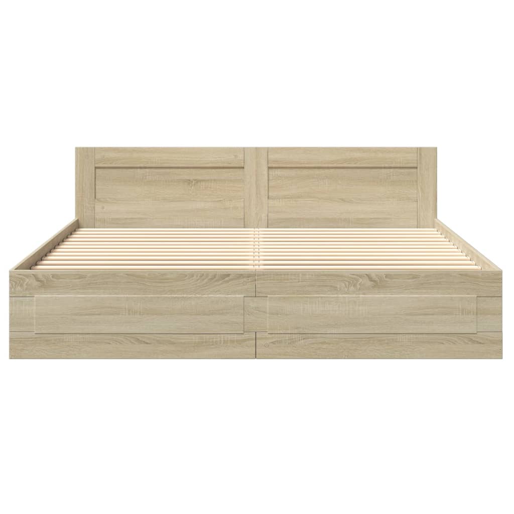 Bed Frame with Headboard without Mattress Sonoma Oak 180 x 200 cm