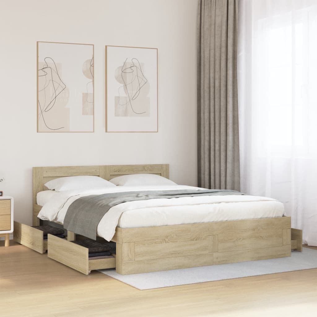 Bed Frame with Headboard without Mattress Sonoma Oak 160 x 200 cm