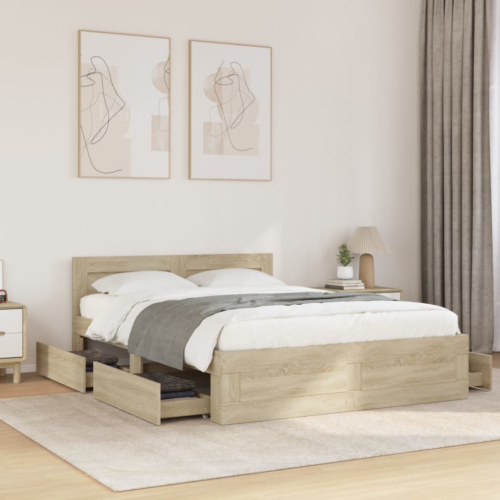Bed Frame with Headboard without Mattress Sonoma Oak 140 x 200 cm