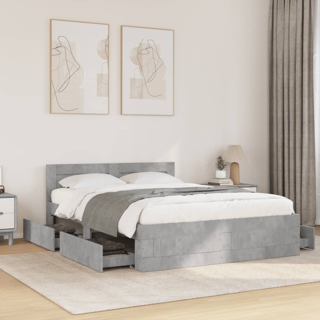 Bed Frame with Headboard Concrete Grey 140 x 200 cm