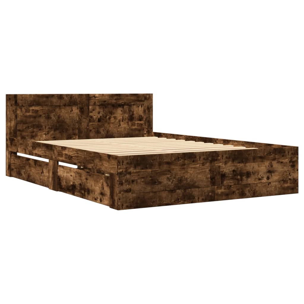 Bed Frame with Headboard without Mattress Smoked Oak 140 x 200 cm
