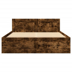 Bed Frame with Headboard without Mattress Smoked Oak 140 x 200 cm