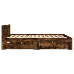 Bed Frame with Headboard without Mattress Smoked Oak 140 x 200 cm