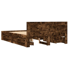 Bed Frame with Headboard without Mattress Smoked Oak 140 x 200 cm