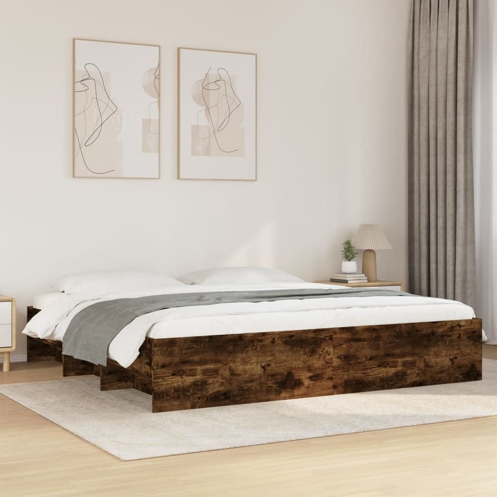Bed Frame without Mattress 180x200cm Engineered Wood Smoked oak