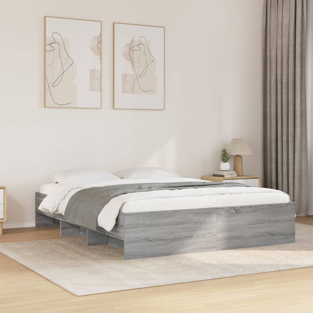 Bed Frame without Mattress 150x200 cm Engineered Wood Grey sonoma