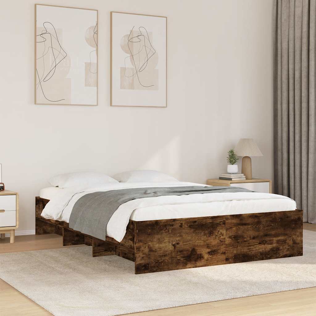 Bed Frame without Mattress 140x200 cm Engineered Wood Smoked oak