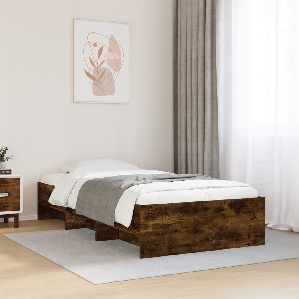 Bed Frame without Mattress 90x190 cm Engineered Wood Smoked oak