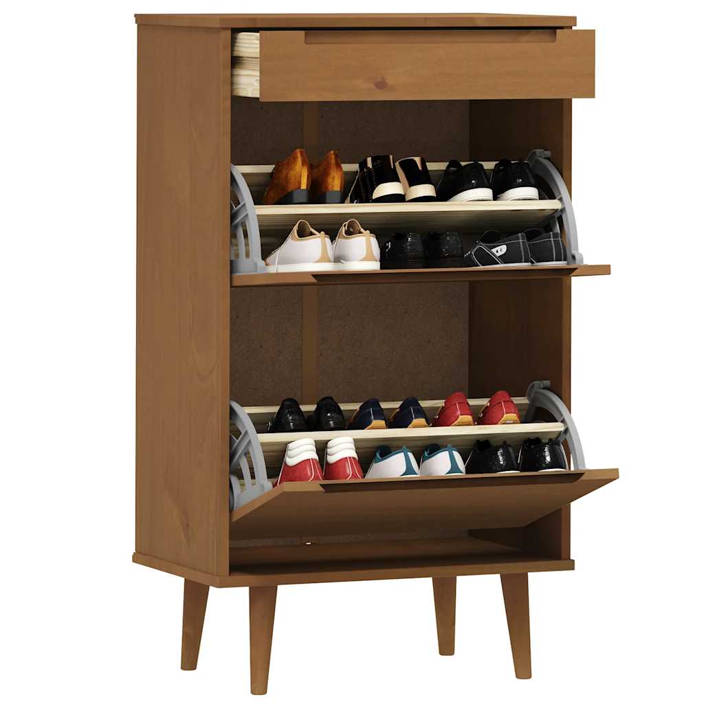 vidaXL Shoe Cabinet MOLDE Brown 59.5x35x103 cm Solid Wood Pine 3