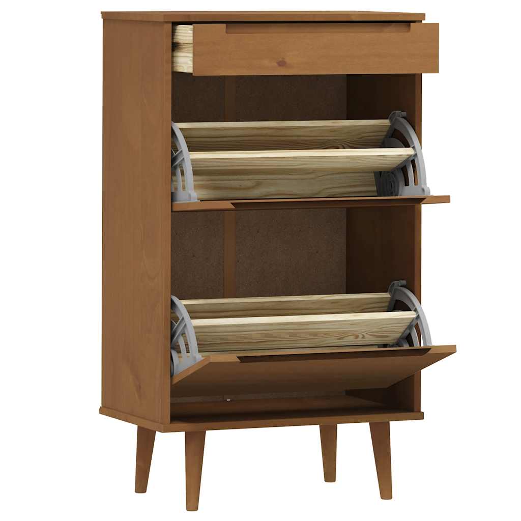 vidaXL Shoe Cabinet MOLDE Brown 59.5x35x103 cm Solid Wood Pine 5