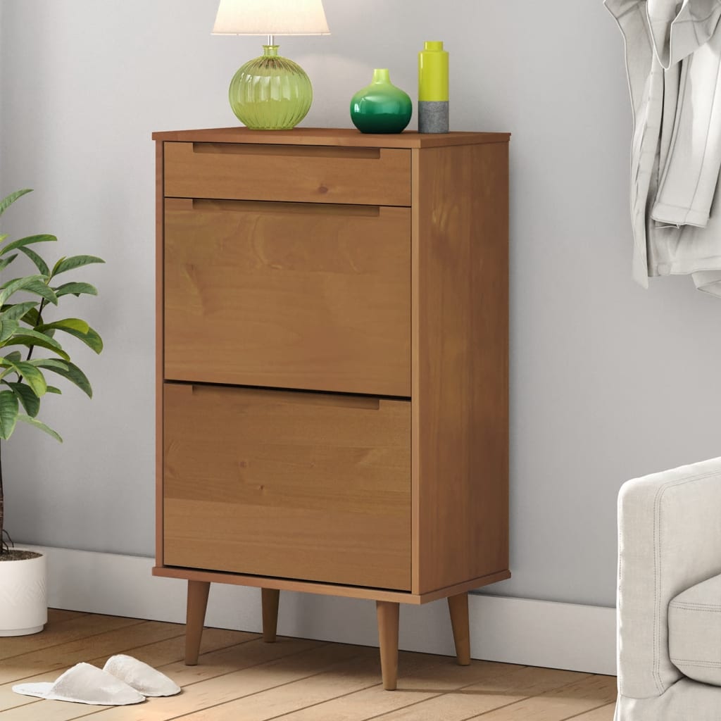 vidaXL Shoe Cabinet MOLDE Brown 59.5x35x103 cm Solid Wood Pine 1