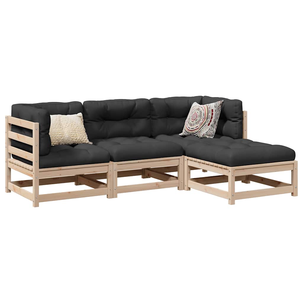 4 Piece Garden Sofa Set Solid Wood Pine Natural pine