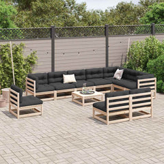 11 Piece Garden Sofa Set Solid Wood Pine Natural pine
