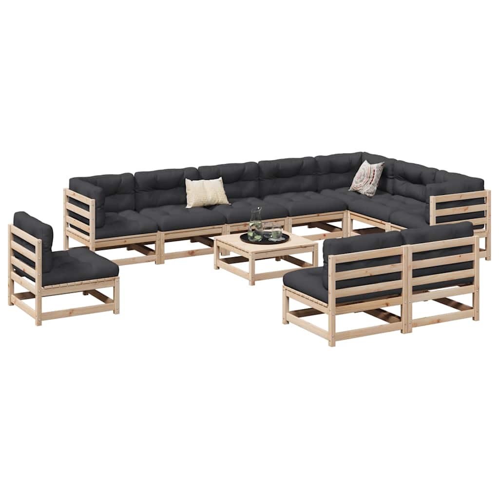11 Piece Garden Sofa Set Solid Wood Pine Natural pine