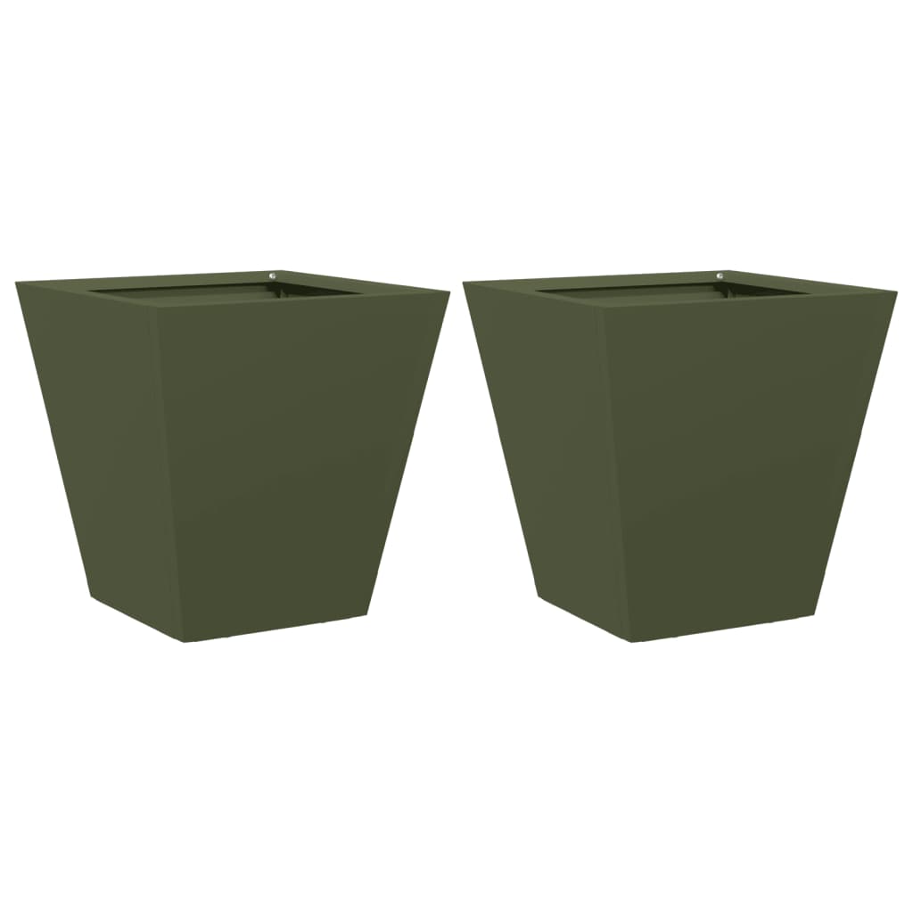 vidaXL Garden Planters Olive Green 2 pcs 30x30x30 cm Steel 2
