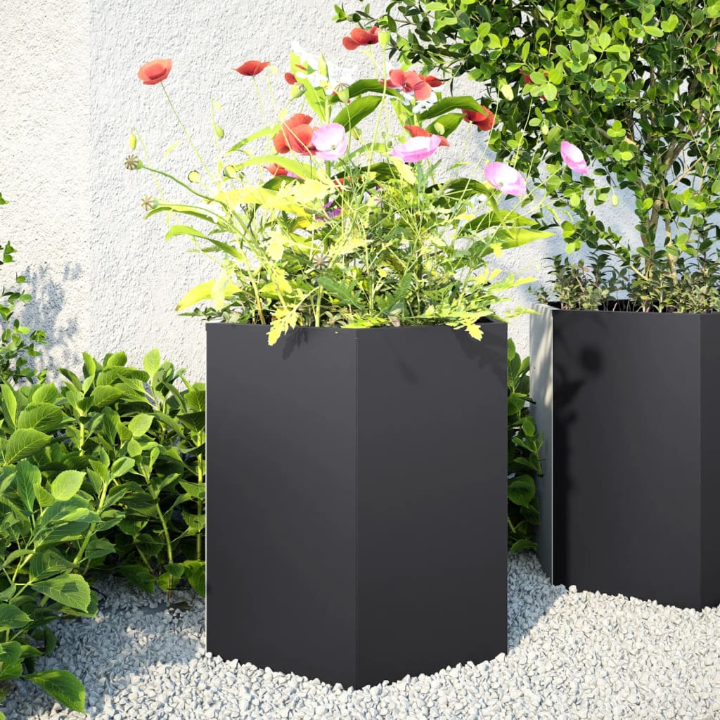 vidaXL Garden Planter Black Hexagon 46x40x45 cm Steel 1