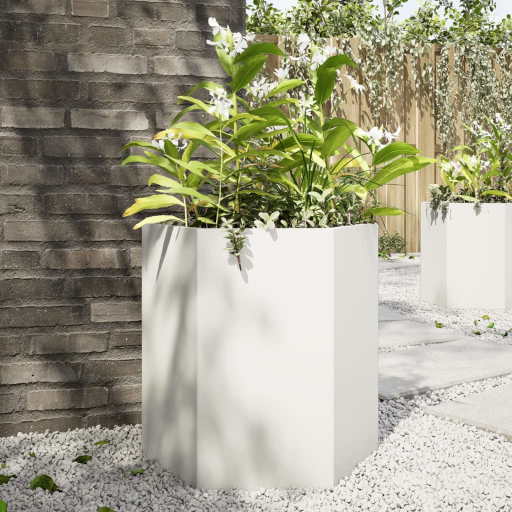 vidaXL Garden Planter White Hexagon 46x40x45 cm Steel 1
