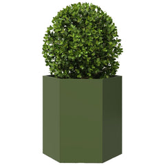 vidaXL Garden Planter Olive Green Hexagon 46x40x45 cm Steel 3
