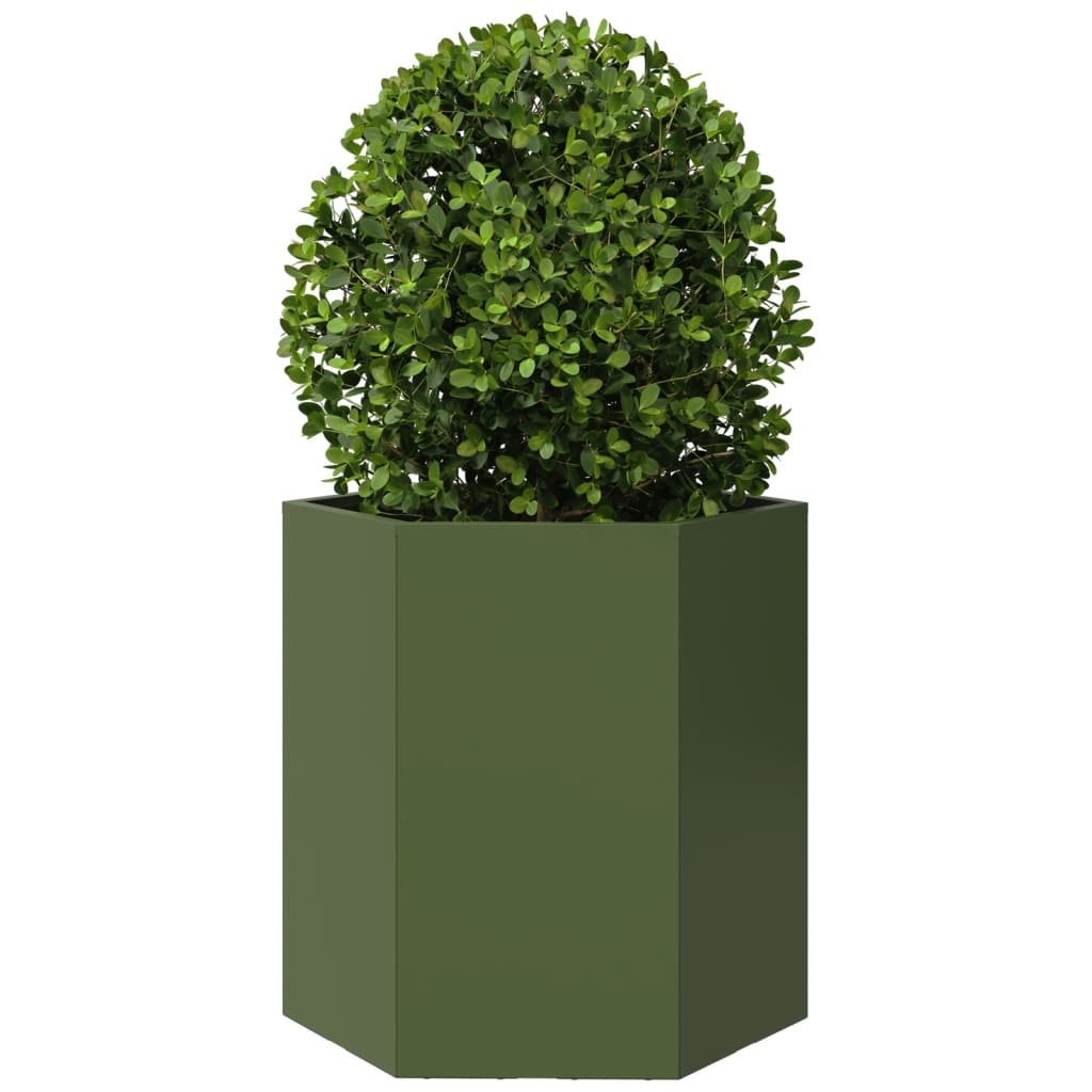 vidaXL Garden Planter Olive Green Hexagon 46x40x45 cm Steel 3
