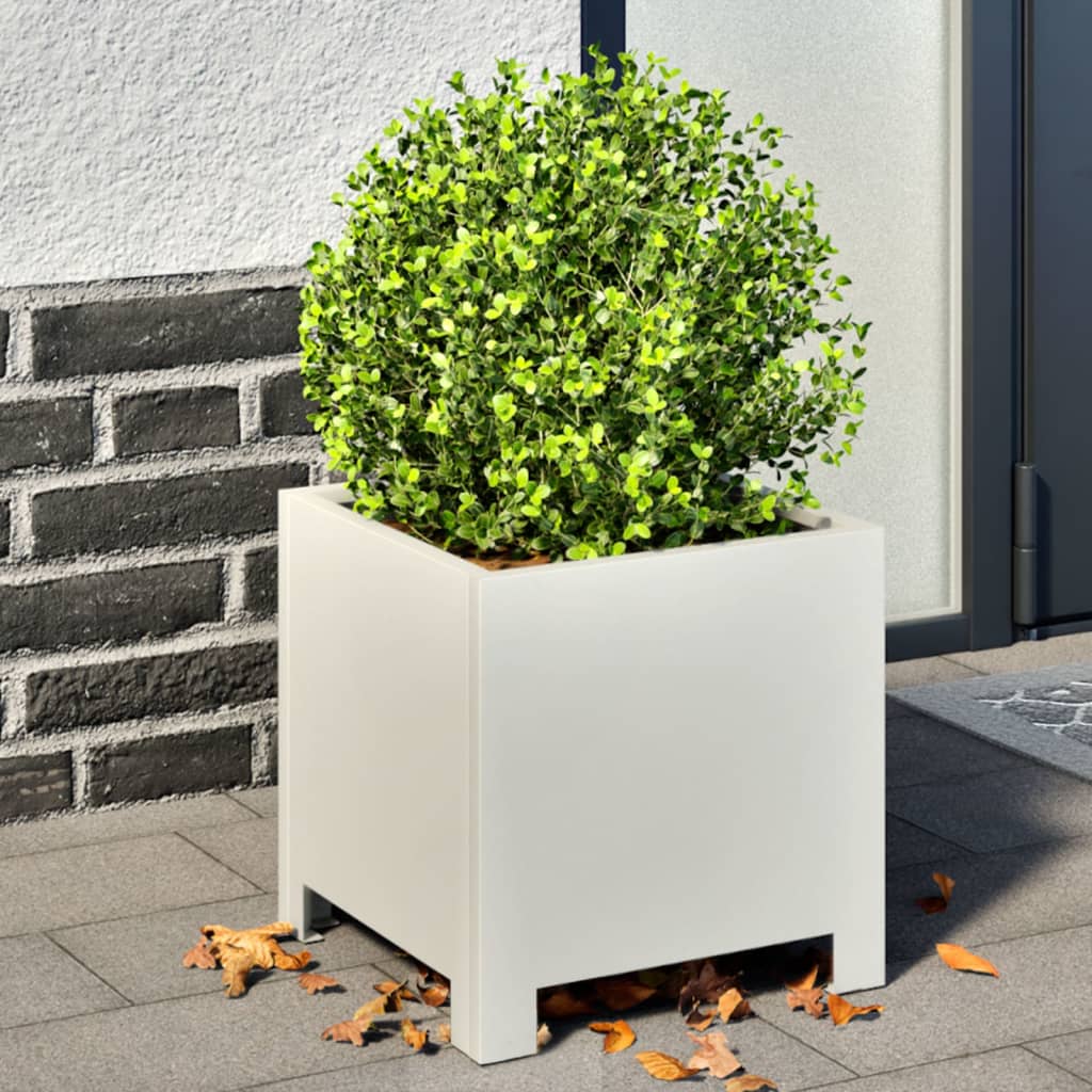 vidaXL Garden Planters 2 pcs White 30x30x30 cm Steel 1