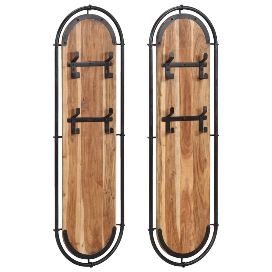 Wall-mounted Coat Racks with 4 Hooks 2 pcs Solid acacia wood