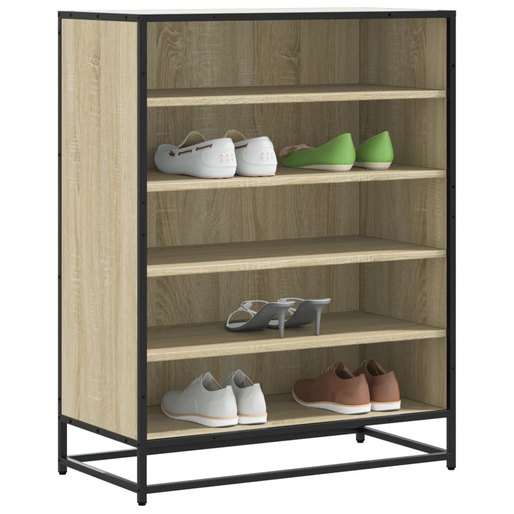 vidaXL Shoe Cabinet Sonoma Oak 75x38x97.5 cm Engineered Wood and Metal 1