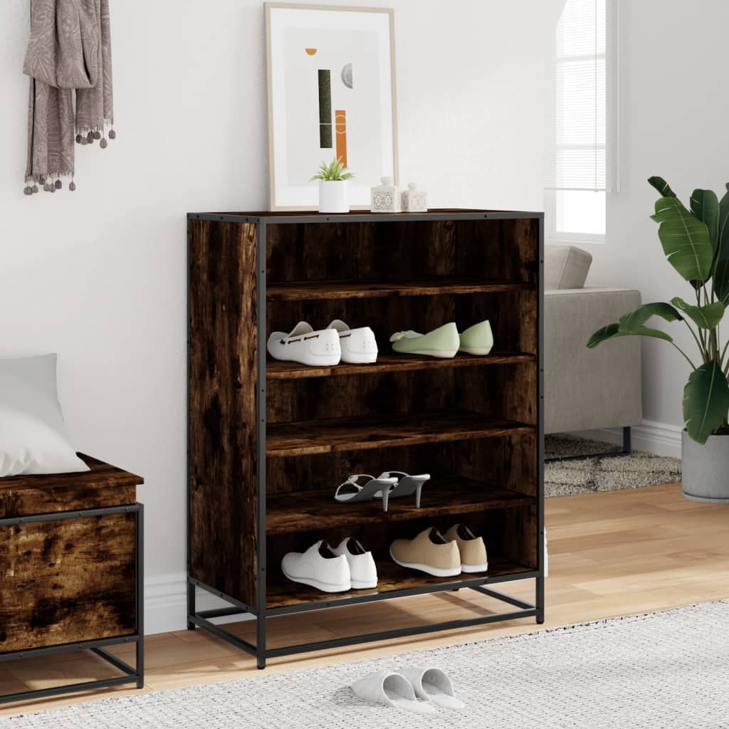 vidaXL Shoe Cabinet Smoked Oak 75x38x97.5 cm Engineered Wood and Metal 3