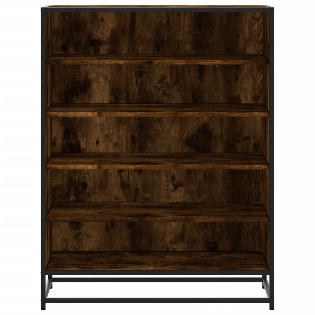 vidaXL Shoe Cabinet Smoked Oak 75x38x97.5 cm Engineered Wood and Metal 4