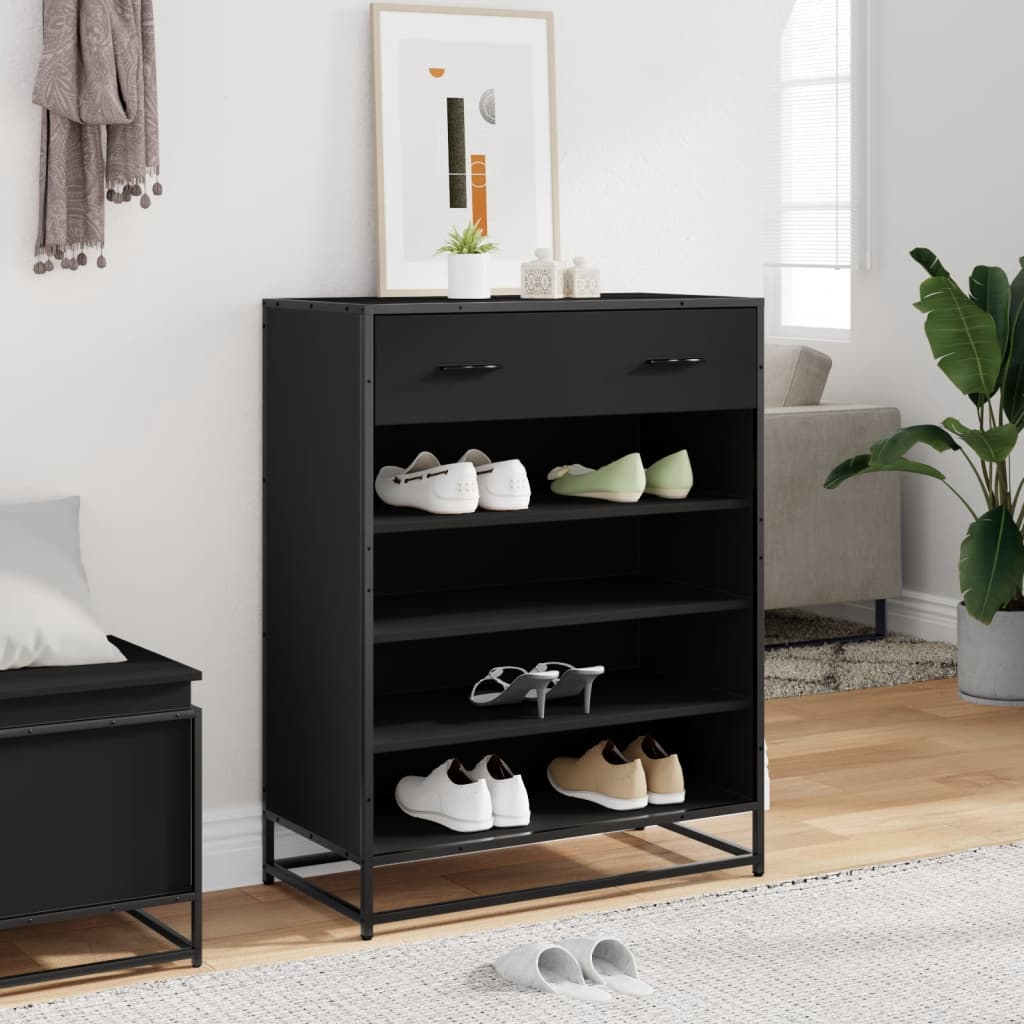 vidaXL Shoe Cabinet Black 75x38x97.5 cm Engineered Wood and Metal 3