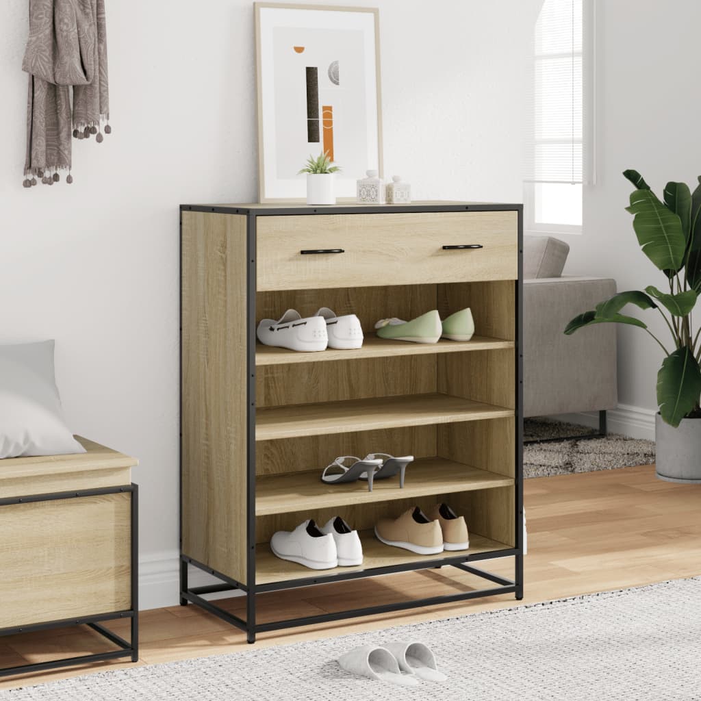 vidaXL Shoe Cabinet Sonoma Oak 75x38x97.5 cm Engineered Wood and Metal 3