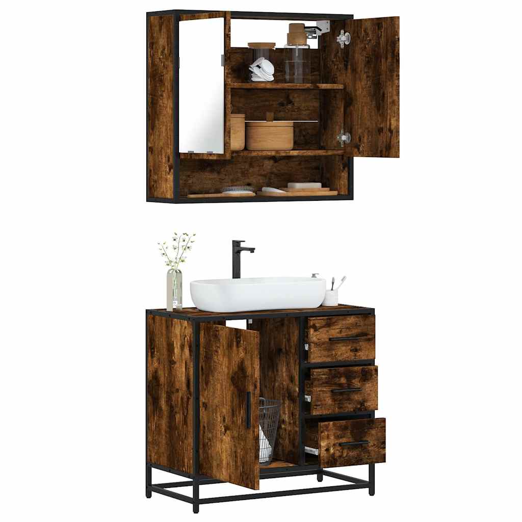 Bathroom Furniture Set 2 pcs Engineered Wood Smoked oak
