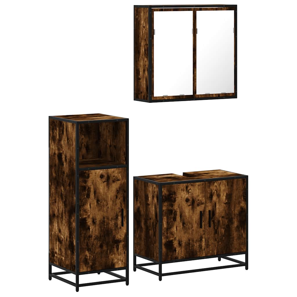 3 Piece Bathroom Furniture Set Engineered Wood Smoked oak