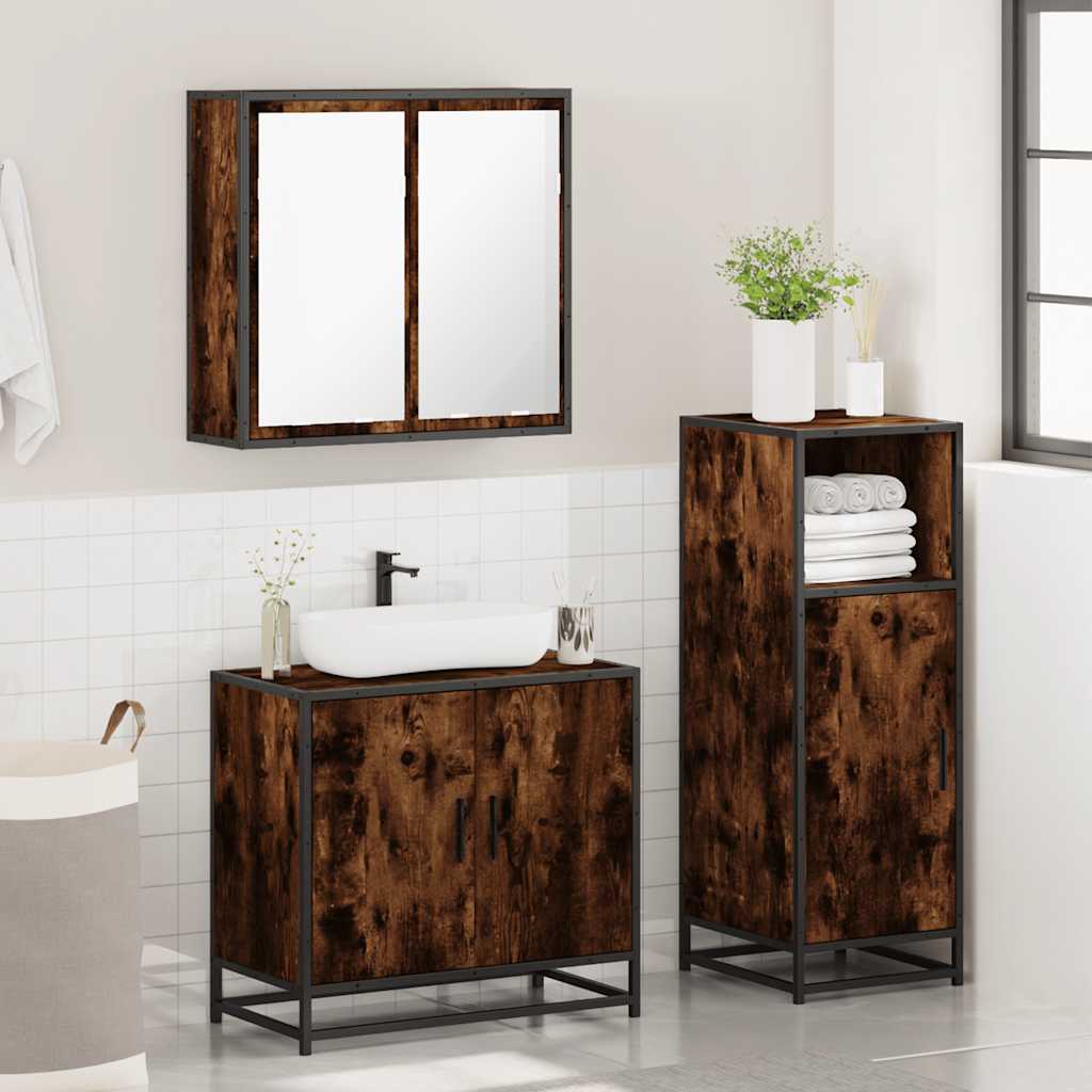 3 Piece Bathroom Furniture Set Engineered Wood Smoked oak
