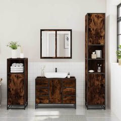 3 Piece Bathroom Furniture Set Engineered Wood Smoked oak