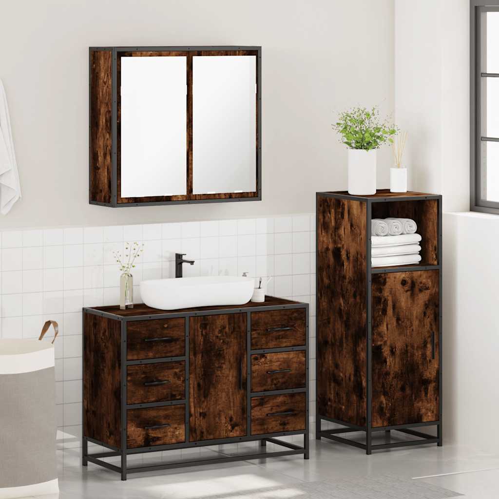3 Piece Bathroom Furniture Set Engineered Wood Smoked oak