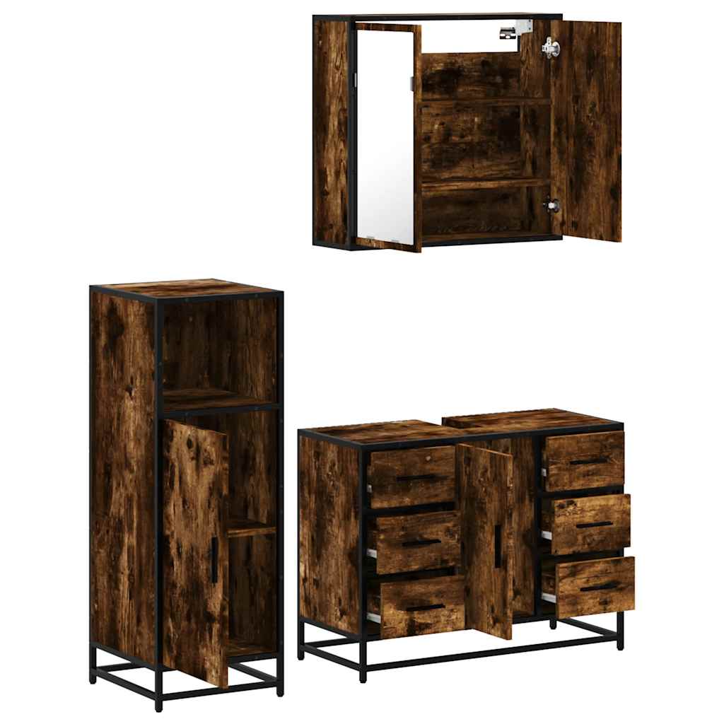 3 Piece Bathroom Furniture Set Engineered Wood Smoked oak