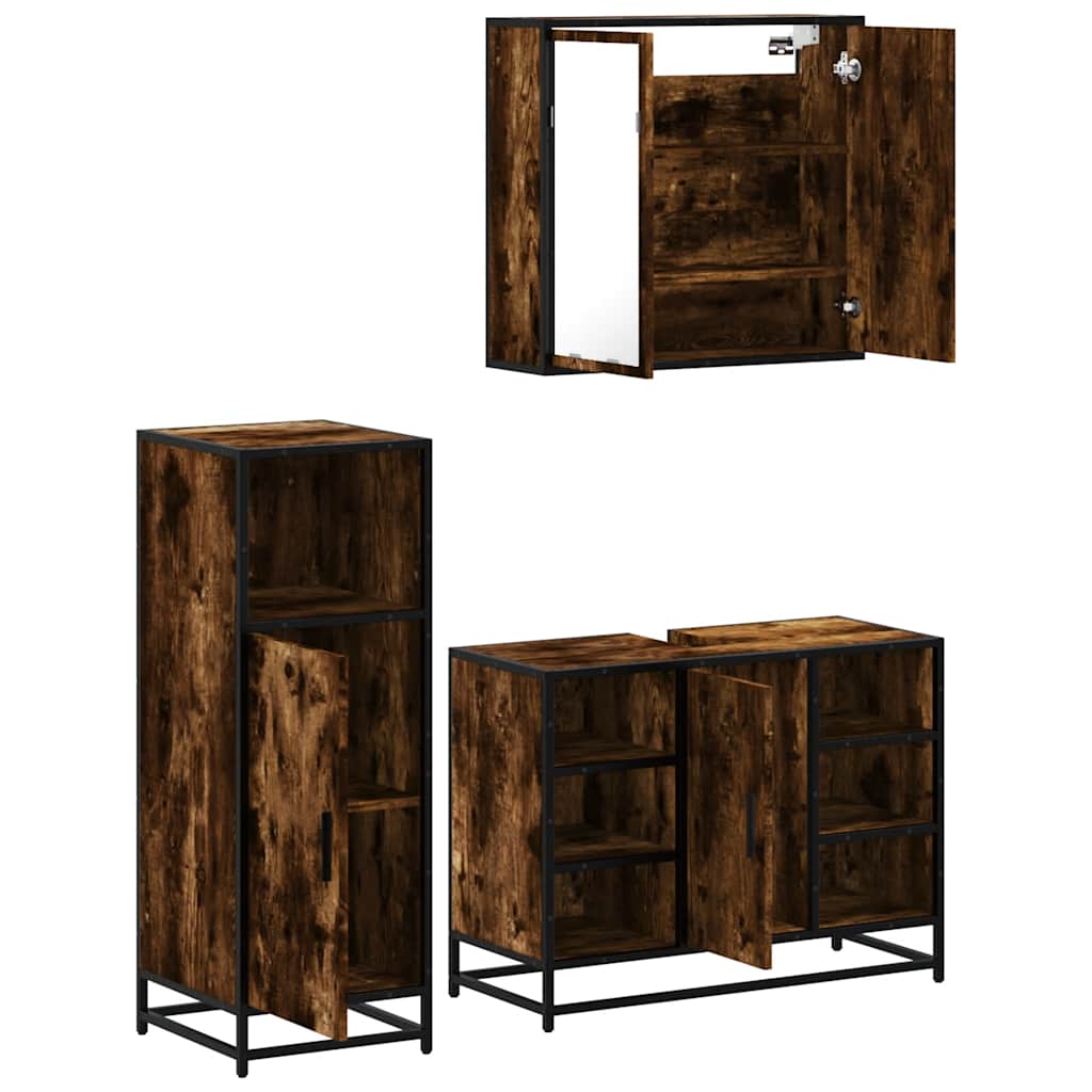 3 Piece Bathroom Furniture Set Engineered Wood Smoked oak