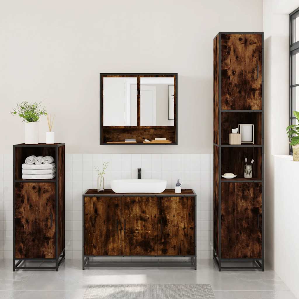 3 Piece Bathroom Furniture Set Engineered Wood Smoked oak