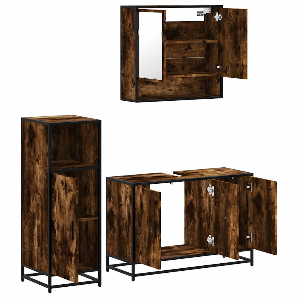 3 Piece Bathroom Furniture Set Engineered Wood Smoked oak